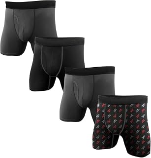Reebok Men's Boxer Briefs - 4 Pack 6'' Inseam Stretch Performance Underwear Quick Dry Moisture Wicking Boxers - Black/Black/Grey-Print X-Large