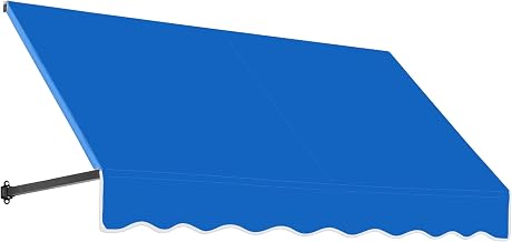 AWNTECH 10.38 FT. Dallas Retro Fixed Awning 124.5 in. W X 24 in. H X 48 in. D Acrylic Fabric in Bright Blue RT24-10BB