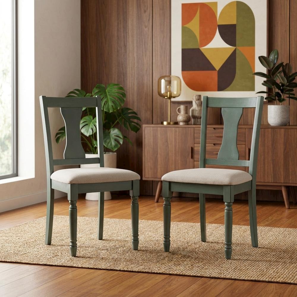 Blue Willow Side Chair Set of 2 with Comfortable Upholstered Seat by Furnifact – Rubberwood,Plywood, Blue, Pack of 2