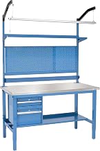 Global Industrial 60" W x 30" D Workbench, 1-1/2" Thick Stainless Steel Square Edge Complete Bench, Blue