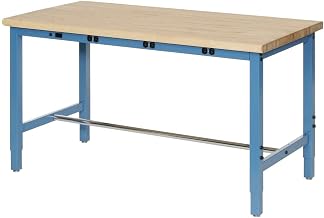 Global Industrial 48" W x 36" D Adjustable Height Workbench, Power Apron, 1-3/4" Thick Maple Top Safety Edge, Blue