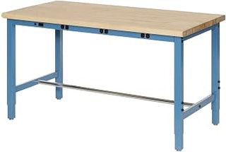 Global Industrial 60" W x 36" D Adjustable Height Workbench, Power Apron, 1-3/4" Thick Maple Top Safety Edge, Blue