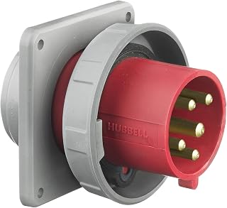 Hubbell HBL5125B6W Inlet, 4 Pole and 5 Wire, 125 amp, 380/415V, Watertight