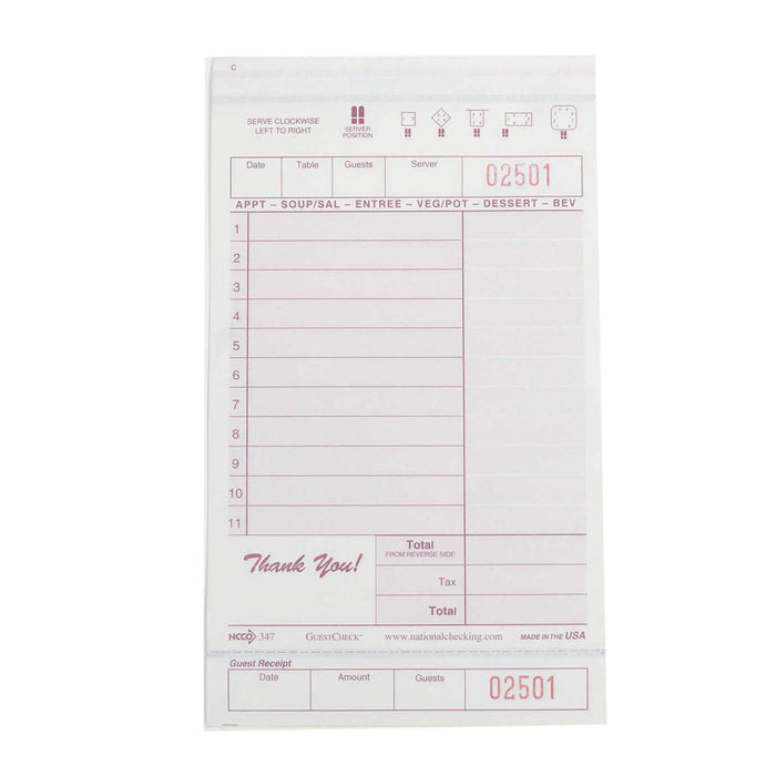 National Checking Company Carbonless Guest Check Board - 3 Part Maroon, 11 Line, 4.20 x 7.25 inch - 2000 per case.