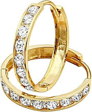 14k Yellow Gold 3mm Thickness CZ Channel Set Hoop Huggie Earrings - 3 Different Size Available