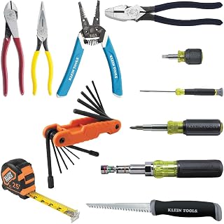 KLEIN TOOLS 80089 Multi-Bit Driver and Plier Kit, Made in USA, with Wire Stripper, Tape Measure and Accessories for Jobsite Needs, 11-Piece