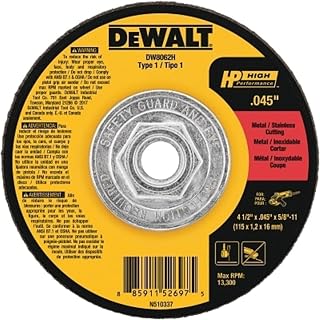 DEWALT DW8062H 4-1/2" X .045" X 5/8"-11 HP Type 1 Cutting Wheel