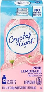 Crystal Light On-The-Go Drink Mix Packets, Zero Sugar Powdered Water Enhancer, Natural Flavor Low Calorie Beverage Mix, Powdered Soft Drink Mix for Flavorful Hydration, Pink Lemonade, 0.13 Ounce Packets, 10 Count (Pack of 1)