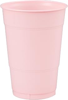 Creative Converting 28158081 Touch of Color Plastic Cups, 16 oz, Classic Pink | Pink Plastic Cups Holds 16 oz of Cold Drinks, Convenient, Disposable Cups for Parties, Birthdays, Events, and Everyday Use