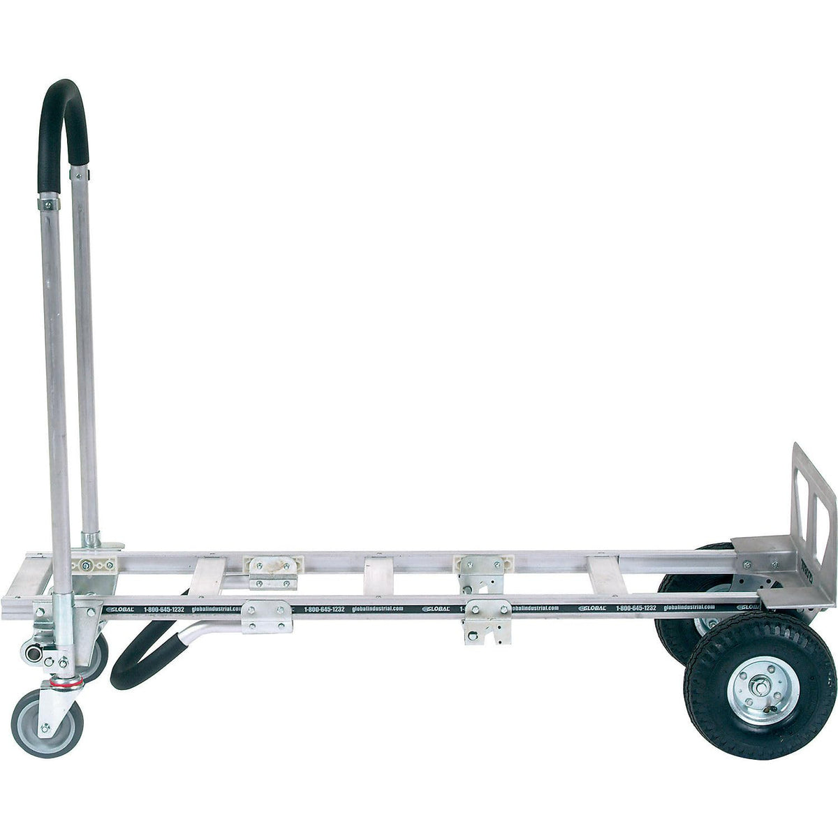 Aluminum 2-in-1 Convertible Hand Truck with Pneumatic Wheels - Senior by Global Industrial – 19"L x 63"W x 9"H, Aluminum, Gray, Model 241666