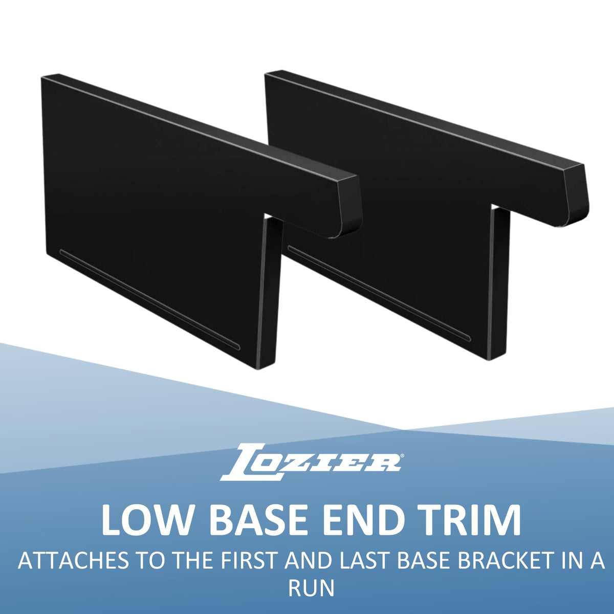 Base End Trim for 19" D Base Deck with Low Base Brackets by Lozier – 19" D, Alloy Steel, Charcoal, Model BET19LB.CHR