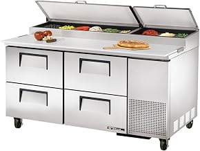 True S/S 4-Drawer 20.6 CF Pizza Prep Table w/ 5" Casters