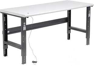 Global Industrial Adjustable Height Workbench C-Channel Leg, 72" W x 30" D | 1-1/4" ESD Safety Edge Top, Black Frame, Industrial Workbench