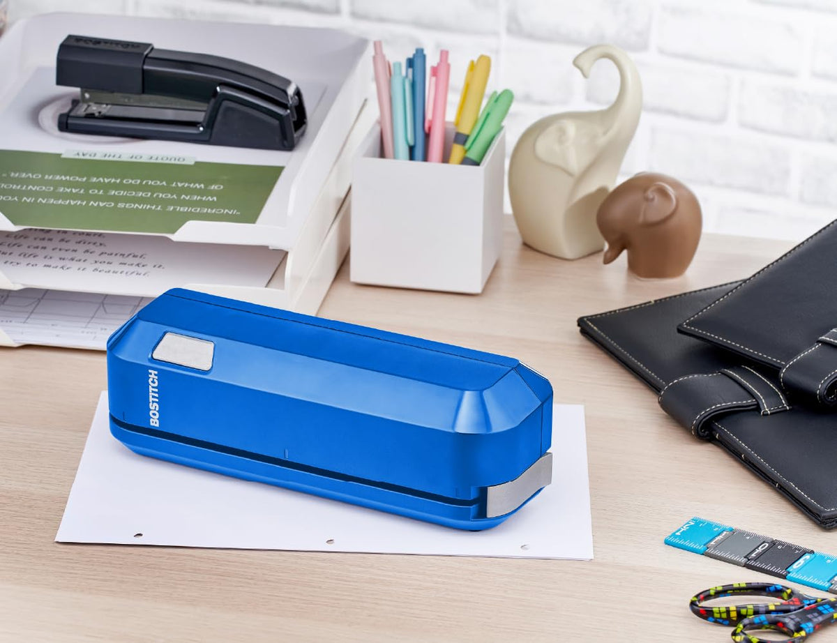 Office Electric 3-Hole Punch by Bostitch – High Carbon Steel, Blue, Model EHP20-BL