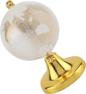 Round Crystal Glass Globe World Map Sphere Decor – Silver Office Desk Accent (Gold)