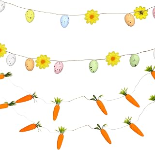 Easter Garland Decorations, Carrots and Speckled Egg Design, Springtime Farmhouse Accessories (Pack of 2)