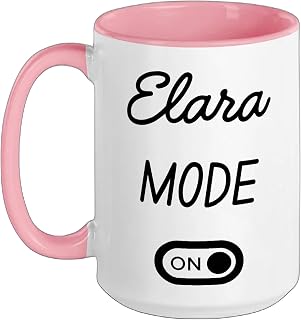 Elara Mode On Name Ceramic Mug, Pink/White, 15oz