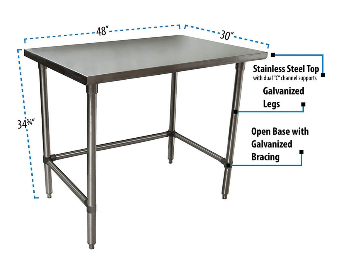 NSF Stainless Steel Table by BK Resource – 48 X 30 Inches, Stainless Steel, Model VTTOB-4830