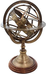 Vinatge Engraved Brass Tabletop Armillary Nautical Sphere Globe