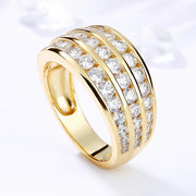 Women's Ring with Channel-Set 3-Layer Half-Circle CZ for Wedding by Generic – 9, Brass, Gold Color, Model Q230_9