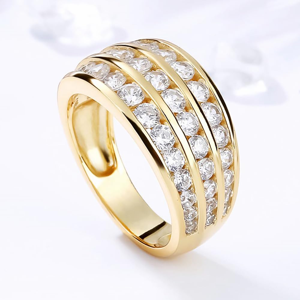 Women's Ring with Channel-Set 3-Layer Half-Circle CZ for Wedding by Generic – 9, Brass, Gold Color, Model Q230_9