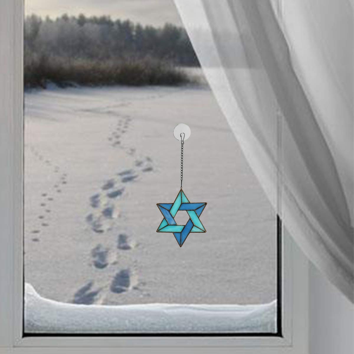 HAOSUM Jewish Star Suncatcher, Stained Glass Window Hanging, 6.9 x 6.7 Inches