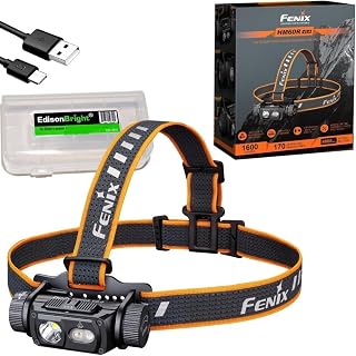 Fenix HM60R V2.0 1600 Lumens Rechargeable Headlamp, Spotlight & Floodlight with Red Light, Lightweight for Camping, Hiking, Caving, Construction w/EdisonBright Acc case