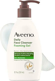 Aveeno Daily Foaming Gel Facial Cleanser, Fragrance Free, 12 fl. oz