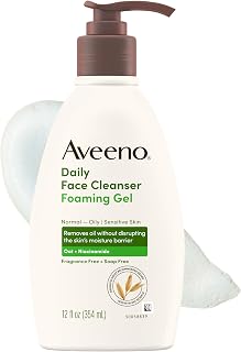 Aveeno Daily Foaming Gel Facial Cleanser, Fragrance Free, 12 fl. oz