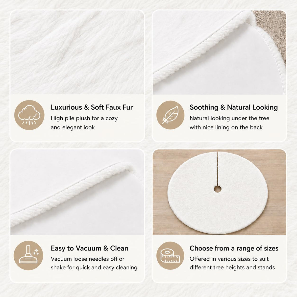 YEAHOME Faux Fur Tree Skirt, 48 Inch Diameter, White