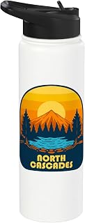 North Cascades Washington Mountain Lake View Stainless Steel Insulated Water Bottle