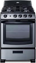 Summit 24" Gas Range, 4 Sealed Burners 2.9 cu.ft Capacity, Stainless Steel with Black Trim- PRO247SS