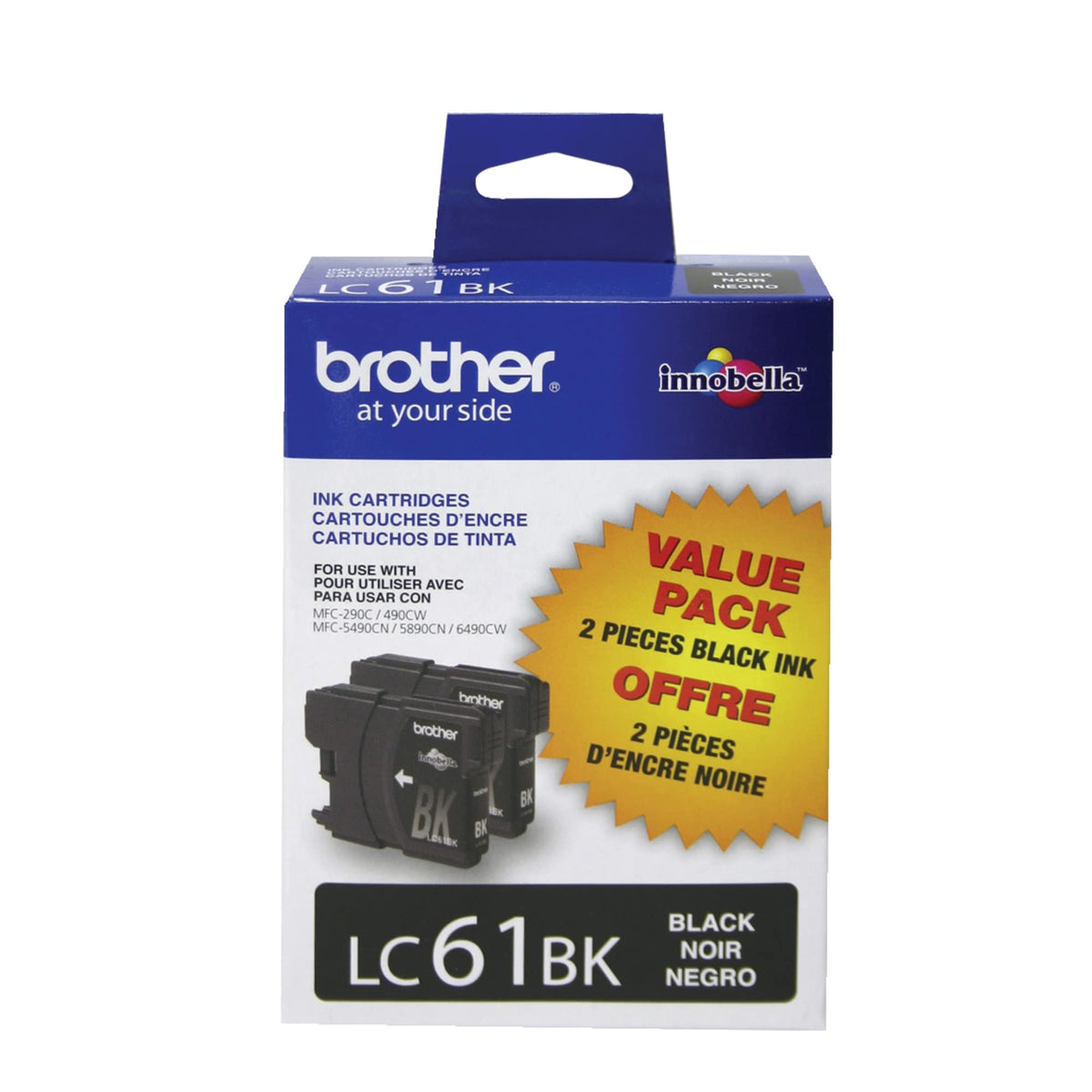 2 Pack Black -Ink Cartridges by Brother – 450 Pages, Paper, Black 1, Pack of 2, Model LC61BK