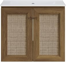 Swiss Madison Classe 24" Wall-Mounted Bathroom Vanity in Brown Oak with Single Faucet Hole Vanity Top