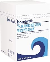 Boardwalk JSTW775S24 Jumbo Straws, 7 3/4", Plastic, Red w/White Stripe, Pack of 500 (Case of 24 Packs)