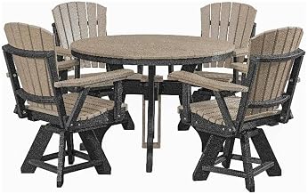American Furniture Classics Model DR130WWBK-K Five Piece Round Dining Height Dining Set in Weatherwood with a Black Base, Made in The USA