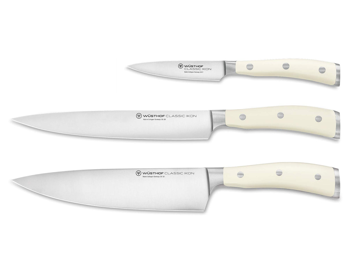 Classic Ikon Crème 3-Piece Chef's Knife Set by Wüsthof – 7.9", Alloy Steel, Crème, Model 1120460301
