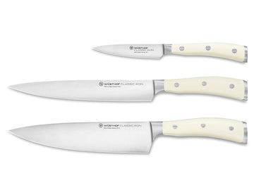 Classic Ikon Crème 3-Piece Chef's Knife Set by Wüsthof – 7.9", Alloy Steel, Crème, Model 1120460301
