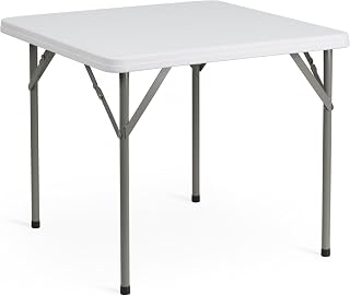 Flash Furniture Elon Square Plastic Folding Table, Portable Dining Card Table for 4 People, Indoor-Outdoor Use, 34.25", Granite White | Lightweight, Easy Storage, Commercial Grade