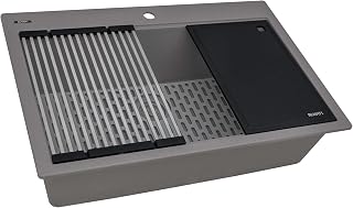 Ruvati 33-inch Granite Composite Quartz Workstation Drop-in Topmount Kitchen Sink Urban Gray - RVG1306UG