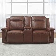 Liberty Furniture Avery Power Reclining Loveseat with Storage Console, Cupholders, USB Charging Ports - Cognac Leather