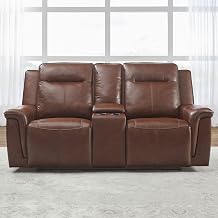 Liberty Furniture Avery Power Reclining Loveseat with Storage Console, Cupholders, USB Charging Ports - Cognac Leather
