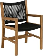 Black 3-Piece Patio Teak and Rope Armchairs with Folding Side Table for Outdoor Lounge, Durable Craftsmanship, Stylish and Weather-Resistant