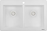 Ruvati 33 x 22 inch epiGranite Drop-in Topmount Granite Composite Quartz Double Bowl Kitchen Sink - Arctic White - RVG1388WH