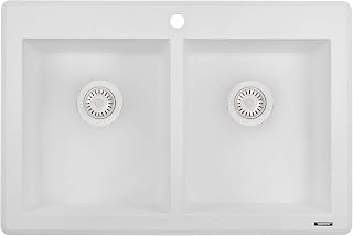 Ruvati 33 x 22 inch epiGranite Drop-in Topmount Granite Composite Quartz Double Bowl Kitchen Sink - Arctic White - RVG1388WH