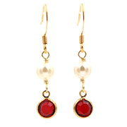 Crystal Channel Drop Dangle Earring - Siam Red Color by Martiana Jewelry – 1 inch, Crystal, Pearl, Gold Tone Ear Hook, Siam Red Color, Model MJ-E109