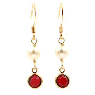 Crystal Channel Drop Dangle Earring - Siam Red Color by Martiana Jewelry – 1 inch, Crystal, Pearl, Gold Tone Ear Hook, Siam Red Color, Model MJ-E109