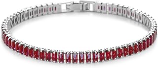 925 Sterling Silver Tennis Bracelet, Red Ruby Baguette Classic Channel-Set Design Gift for Her