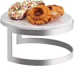 Ashwood Collection – Marble Riser – 12DIA x 6H – Removable Faux Marble Melamine Tray, Stainless Steel Frame