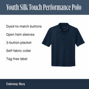 Youth Silk Touch Performance Polo Navy by Port Authority – Medium, Polyester, Navy, Model SNM-721553